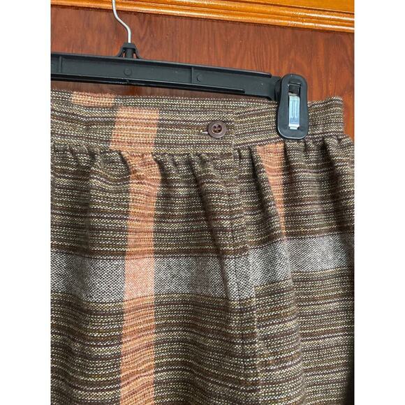 VINTAGE Wool Brown Peach 60s Plaid Wrap Skirt Small - Picture 4 of 6